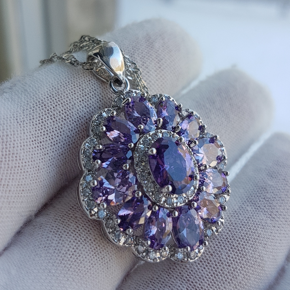 Swarovski Elements Amethyst Purple 925 Sterling Silver Statement Necklace NEW - Picture 8 of 9